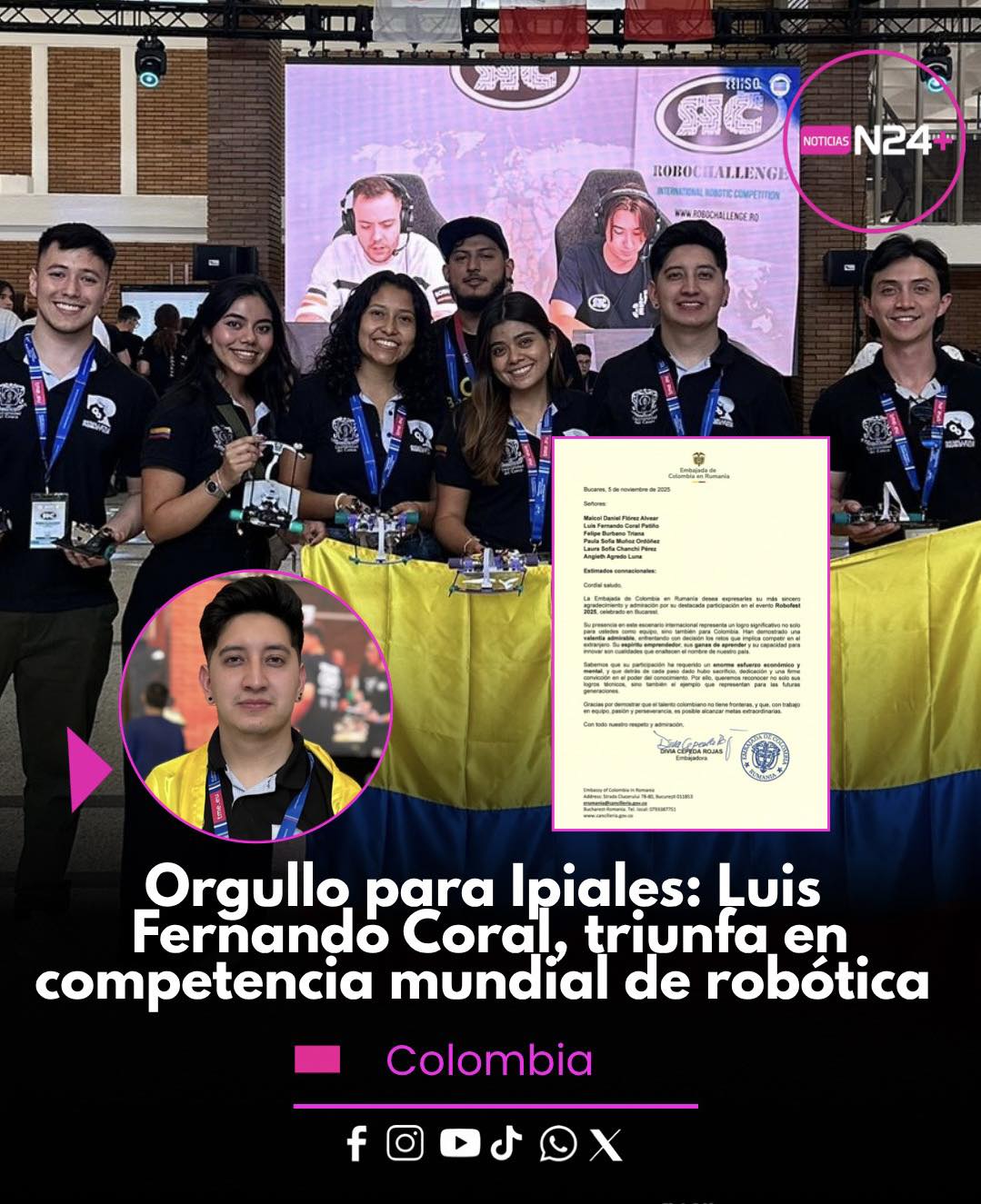 Luis Fernando Coral, tercer puesto en el prestigioso RoboChallenge en Rumania.