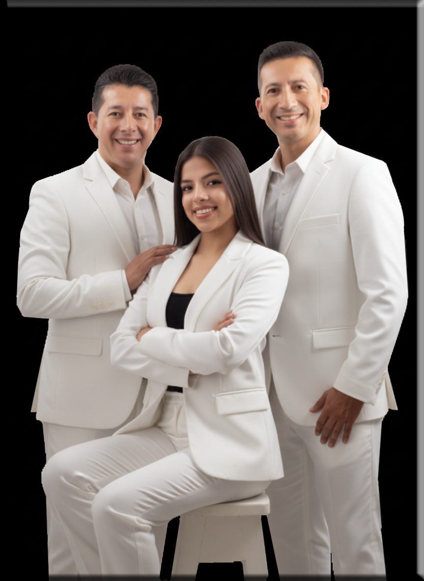 Trío Destino Romántico integrado por el requinto y tercera voz, Servio Tulio Delgado Salazar; la segunda voz y guitarra, Álvaro Sotelo y la primera voz, Melissa Moreno.