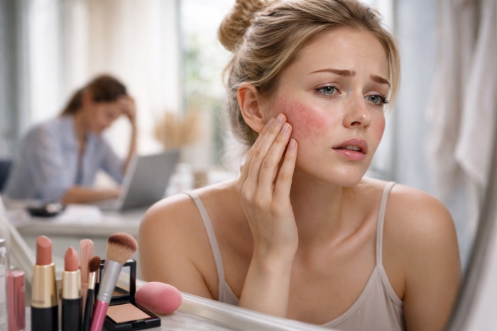 Maquillaje- estrés- piel- Enero- dermátitis atópica-rosácea-
