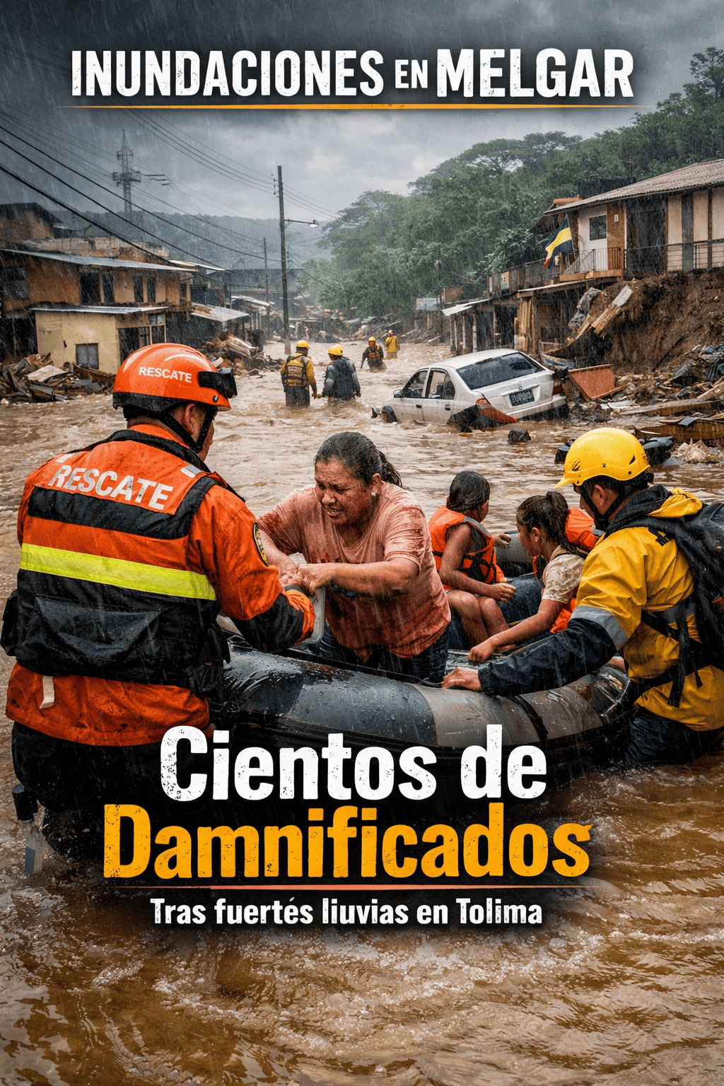 Las fuertes lluvias registradas en los últimos días en Melgar provocaron una grave emergencia que deja cientos de damnificados. Las precipitaciones intensas causaron el desbordamiento de quebradas y generaron inundaciones en varios sectores del municipio.