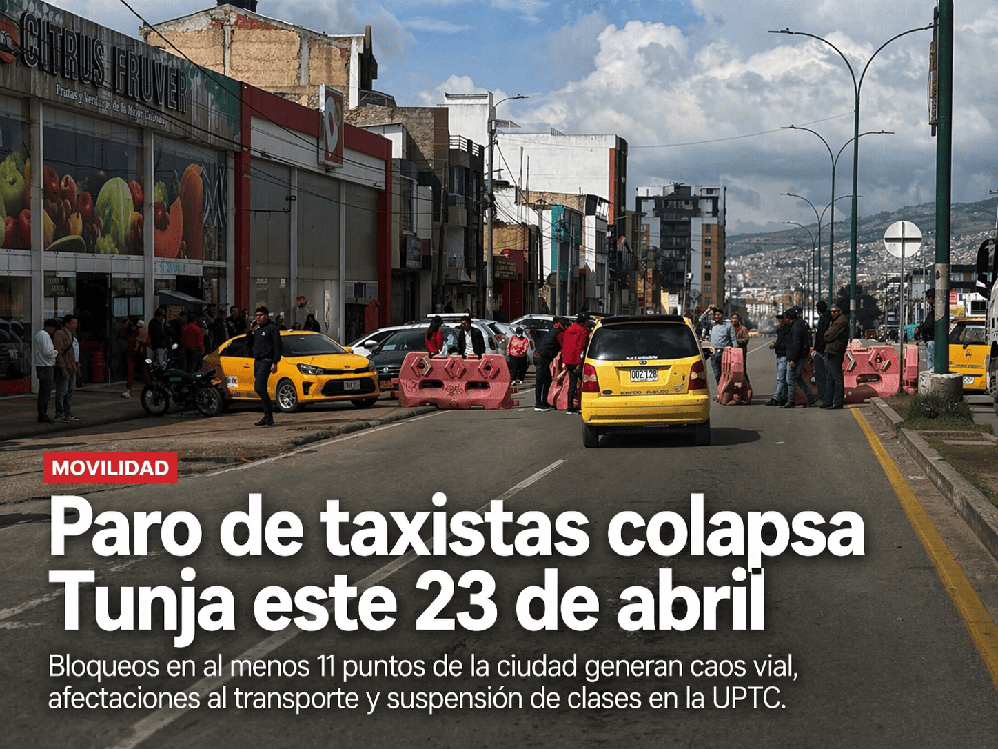 La ciudad de Tunja amaneció este jueves 23 de abril de 2026 en medio de un paro de taxistas que rápidamente colapsó la movilidad en distintos sectores estratégicos. Desde las primeras horas de la mañana, el gremio inició bloqueos simultáneos en múltiples vías, generando congestión vehicular, retrasos y afectaciones en la rutina diaria de miles de ciudadanos.