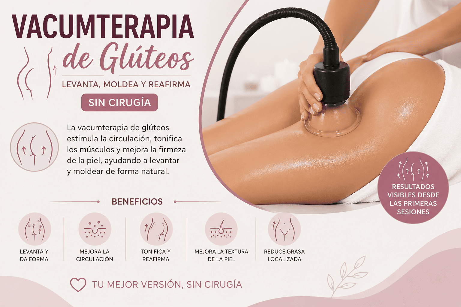 La vacumterapia de glúteos se posiciona como uno de los tratamientos estéticos más solicitados por quienes buscan mejorar la apariencia corporal sin recurrir a procedimientos invasivos. Esta técnica, basada en el uso de succión controlada mediante copas, promete un efecto lifting natural, además de mejorar la textura de la piel.