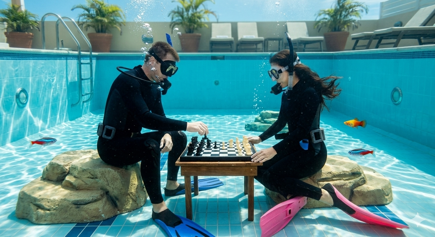 40 jugadores se sumergieron en una piscina para disputar el campeonato mundial de ajedrez