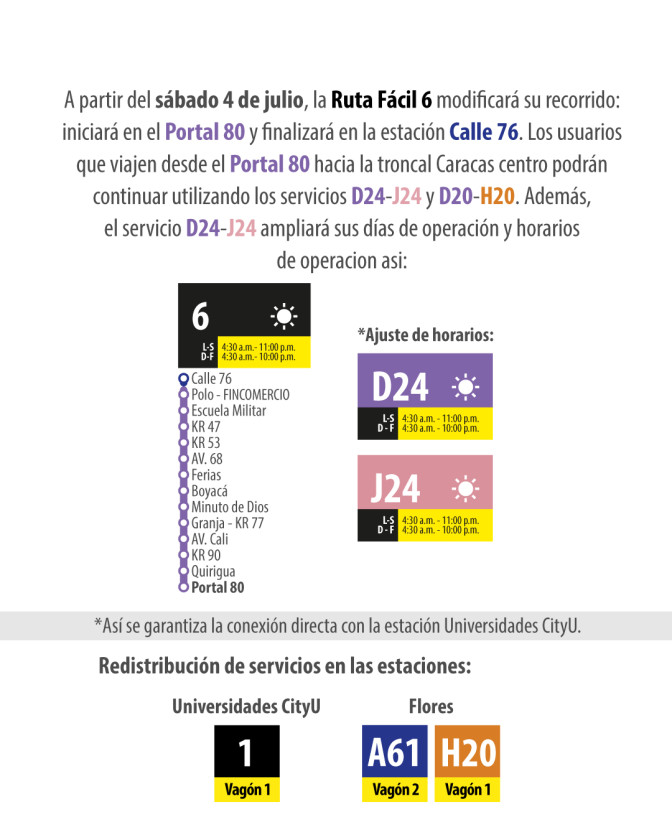 Modificaciones en servicios de Transmilenio